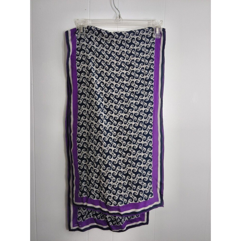 Vintage ALBERT NIPON Collection blue silk scarf abstract modern rolled hem